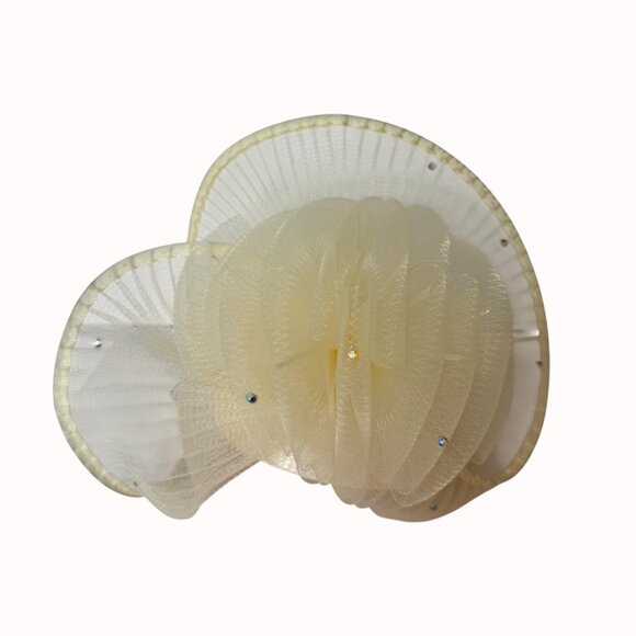 Cream Fascinator Pillbox Hat Organza VTG Church Tea Party Wedding Guest Derby main image 16